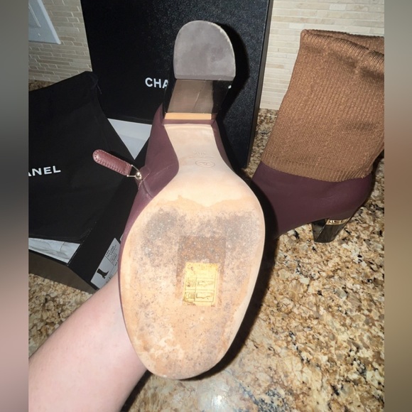 CHANEL Burgundy/Brown Kangaroo Leather & Sock Boots size 40.5 (I wear US 9) - Picture 8 of 11